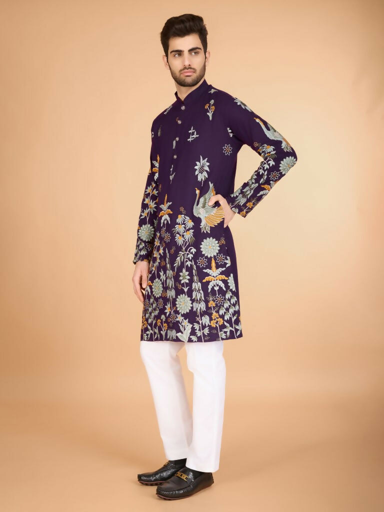 Vastranavya Exclusive Wedding Wear Viscose Rayon Thread Embroidered Work Kurta | Grocsy