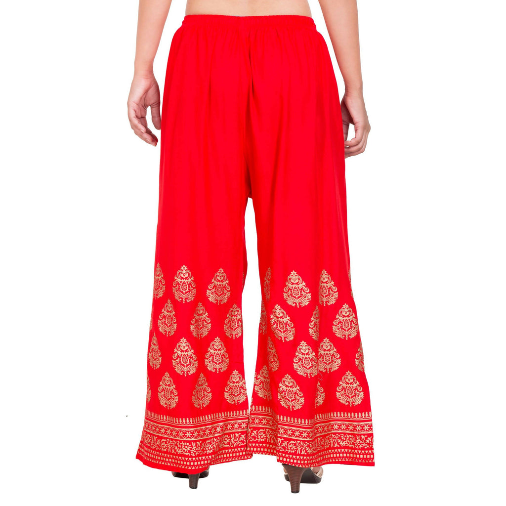 PAVONINE Red Color Golden Printed Rayon Fabric Sharara For Women & Girls | Grocsy