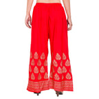 PAVONINE Red Color Golden Printed Rayon Fabric Sharara For Women & Girls | Grocsy