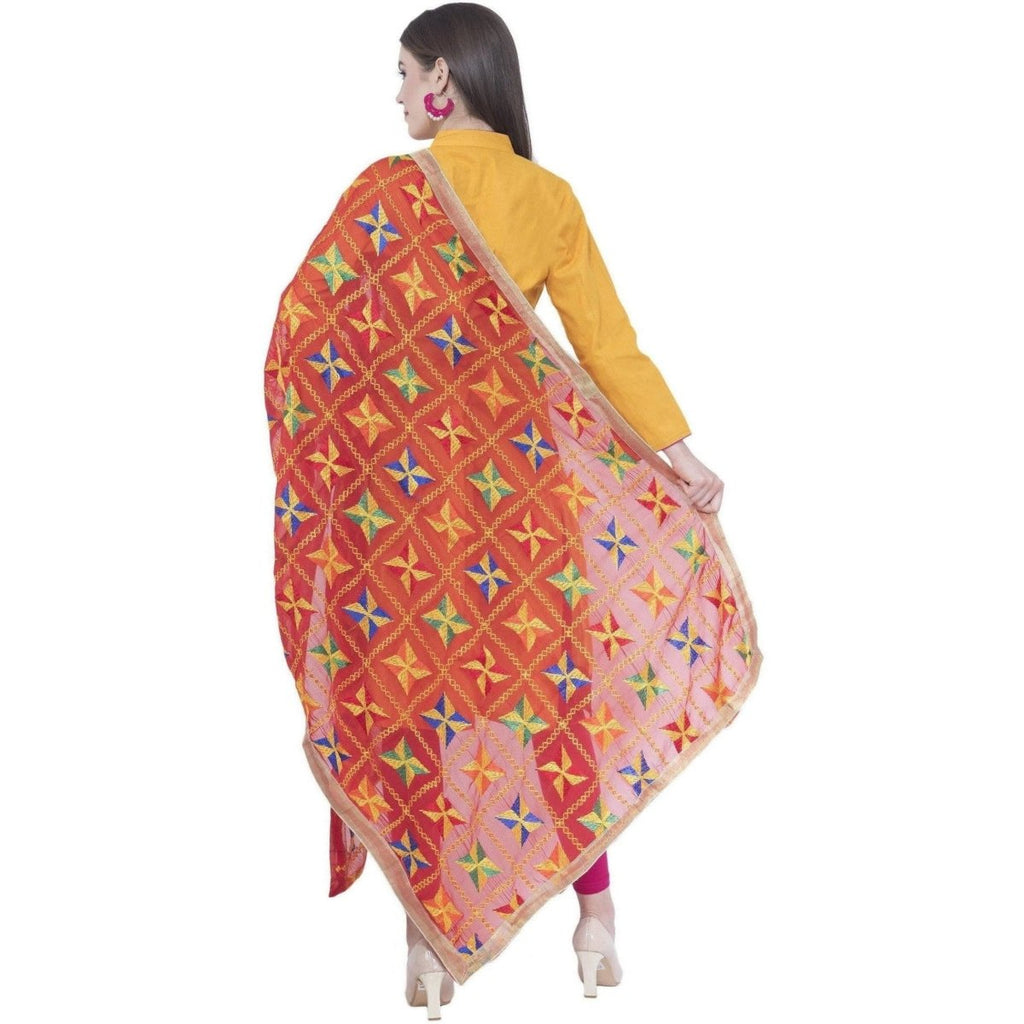 A R Silk Women's Multi Embroidery Chiffon Red Dupattas and Chunnis | Grocsy