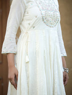 Kaajh Women's White Floral Embroidered Cotton Ethnic Dress | Grocsy