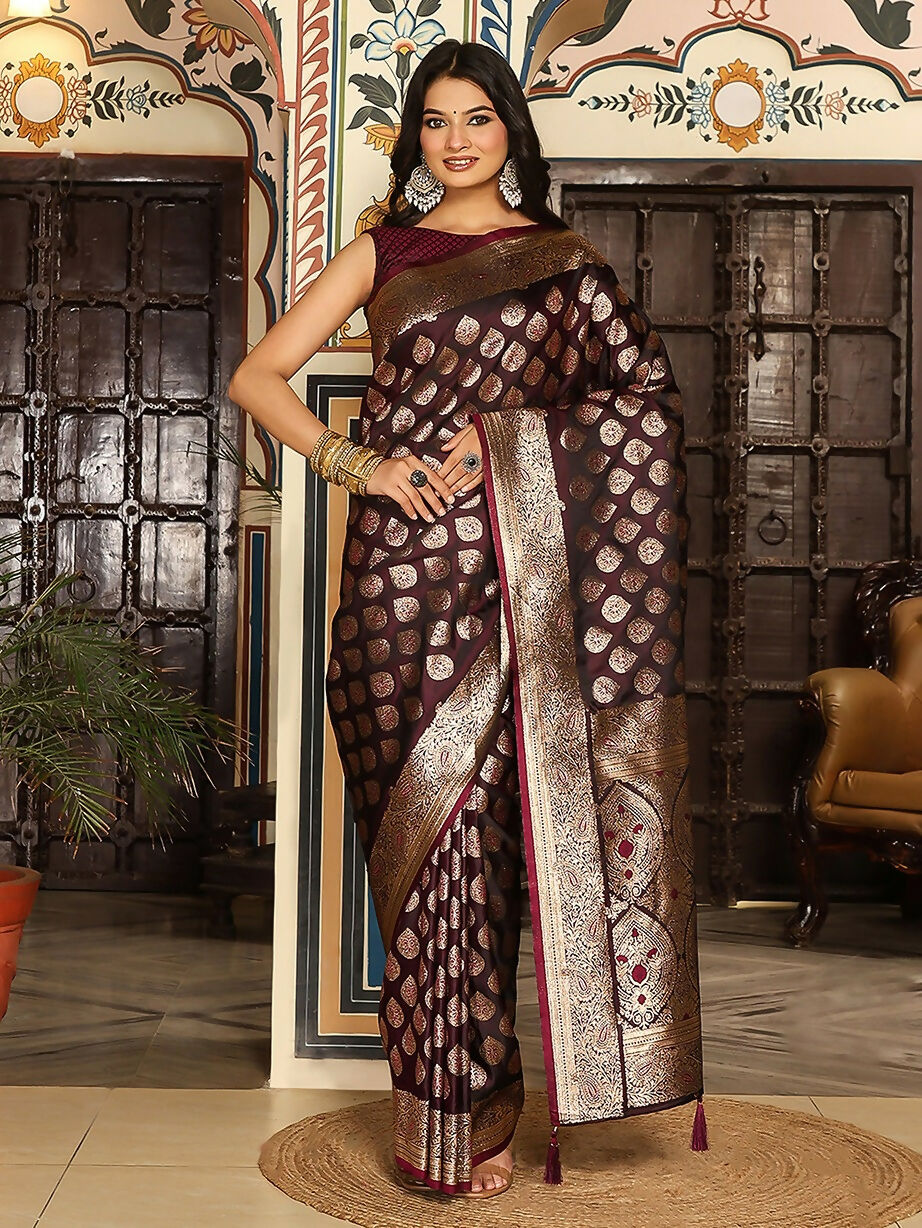 Shree Shyam Fashion Maroon Silk Saree | Grocsy