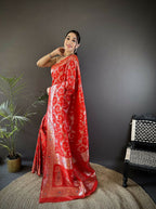 Joban Fashion Red Meenakari Banarasi Silk Sarees | Grocsy