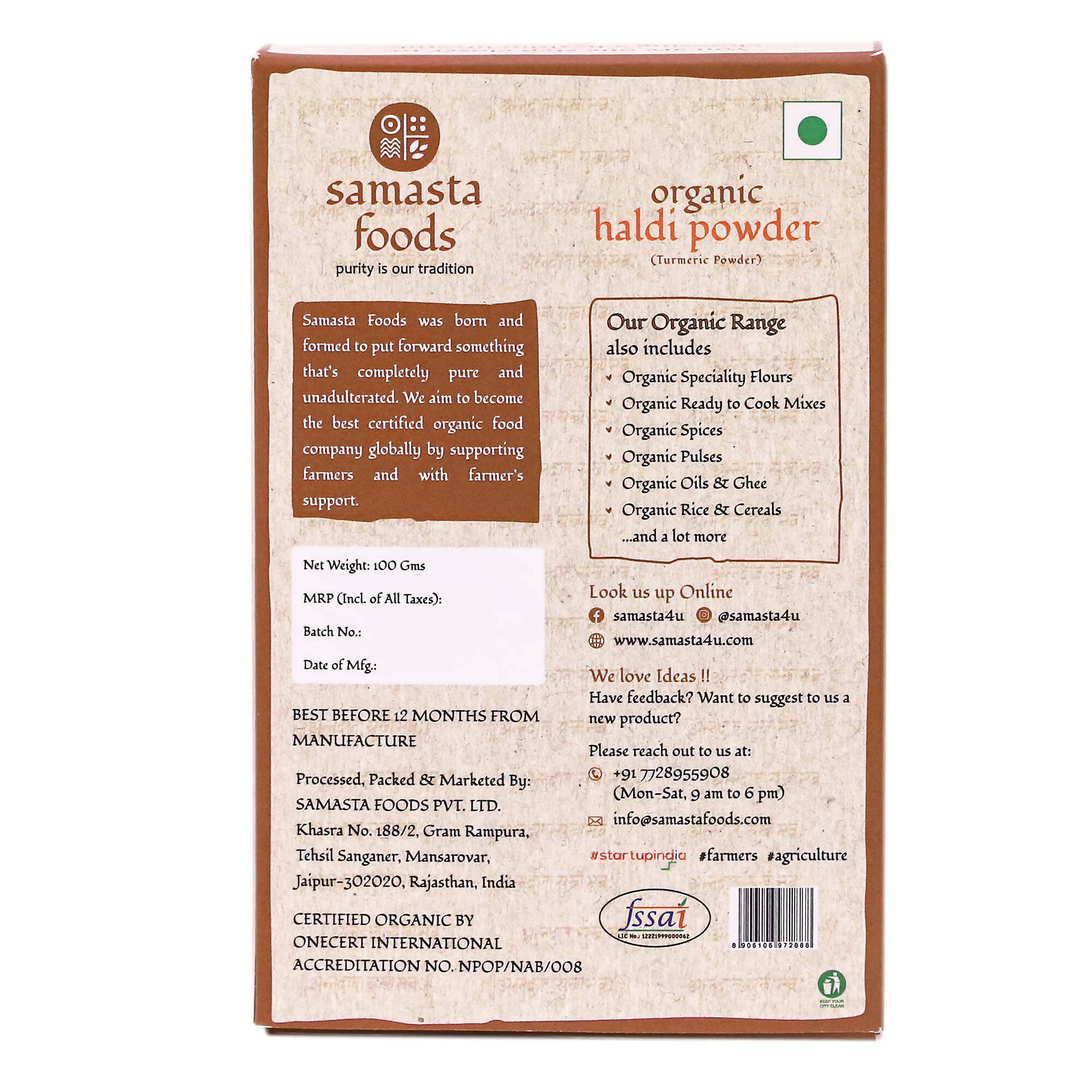 Samasta Foods Organic Haldi Powder (Turmeric Powder) | Grocsy