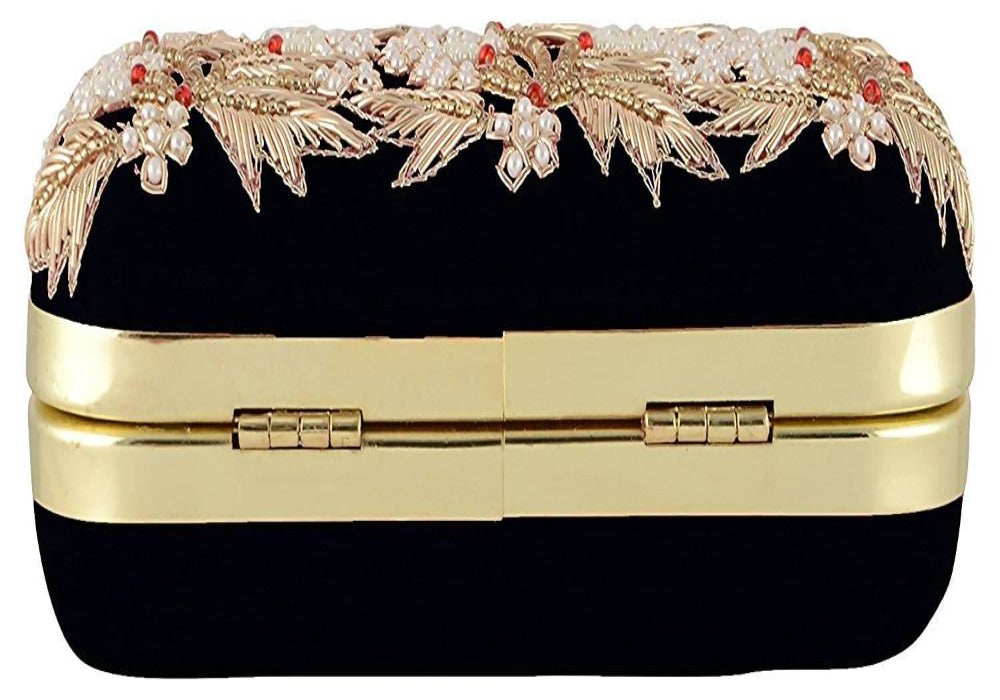 Jaishri Handicrafts Pearl Floral Clutch Carbon Black | Grocsy