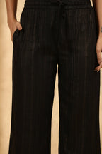 Juniper Women's Black Rayon Gold Printed Wide Leg Palazzo | Grocsy