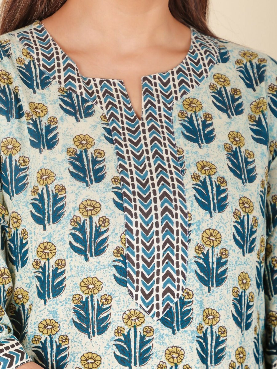 Aramya Cream Soft Cotton Floral Straight Kurta for Women | Grocsy