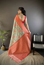 Joban Fashion Multi-Color Floral Digital Print Soft Lichi Silk Paithani Saree | Grocsy