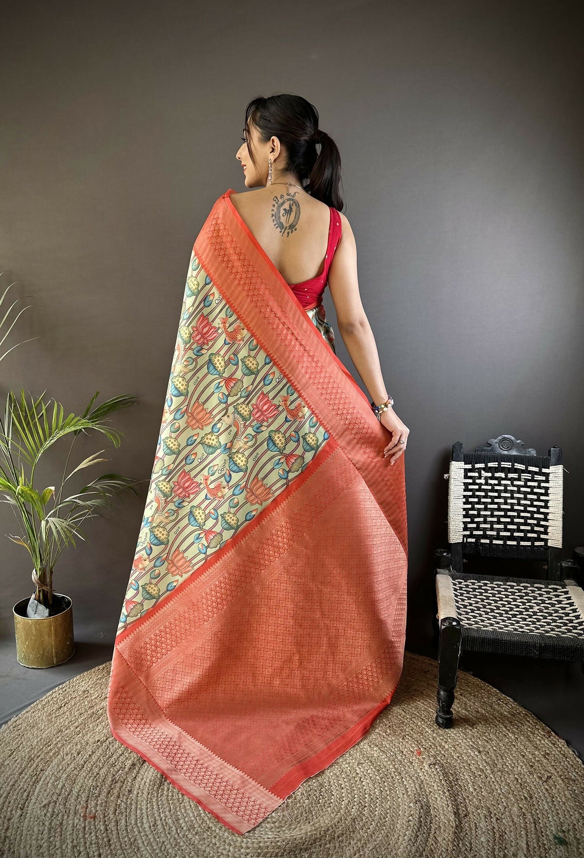 Joban Fashion Multi-Color Floral Digital Print Soft Lichi Silk Paithani Saree | Grocsy