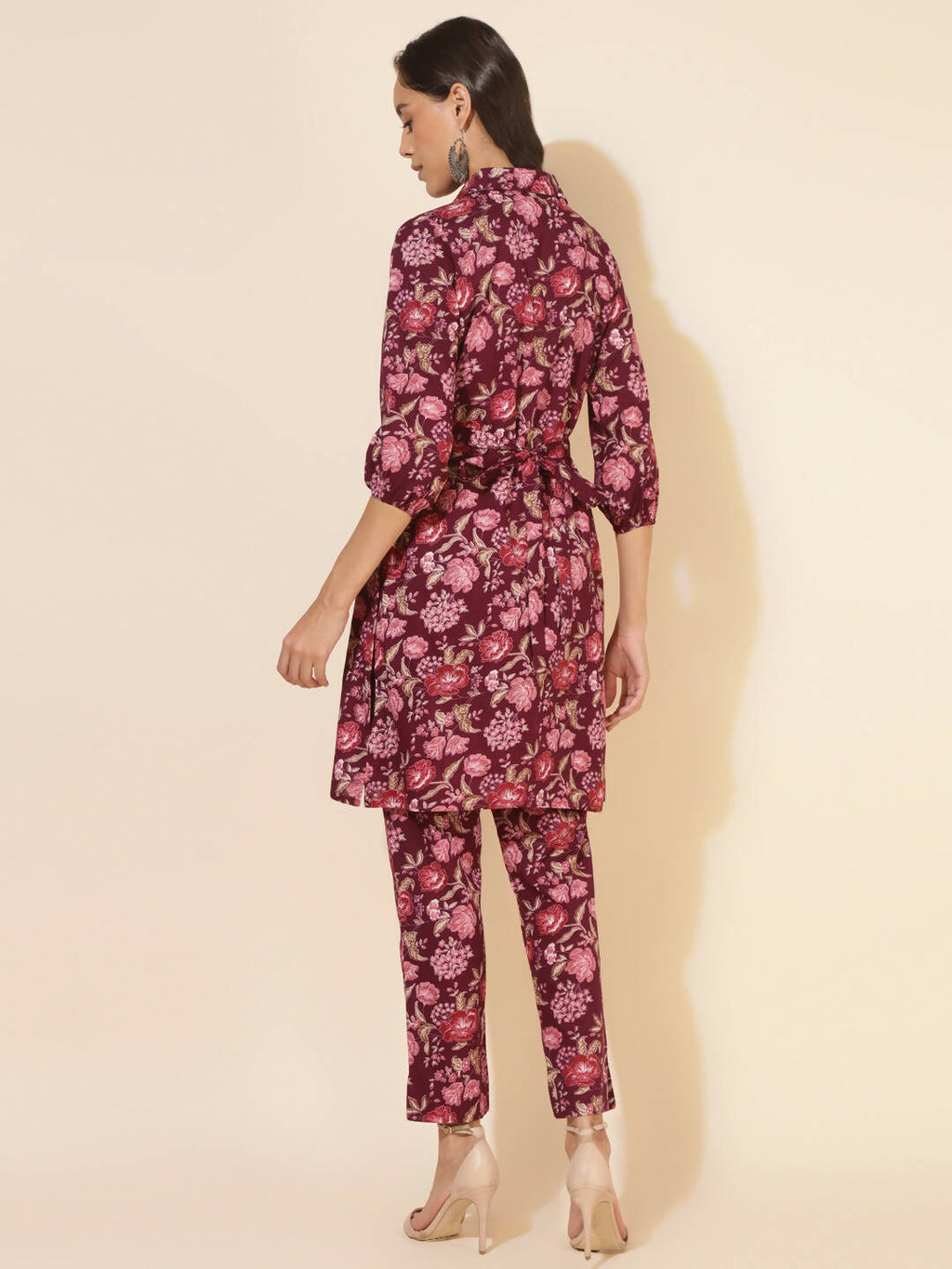 Janasya Women's Purple Cotton Floral Printed Casual Straight Kurta Set | Grocsy