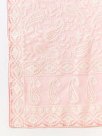 Pink Organza Paisely Embroidered Saree with Unstitched Blouse Piece - Roozal | Grocsy