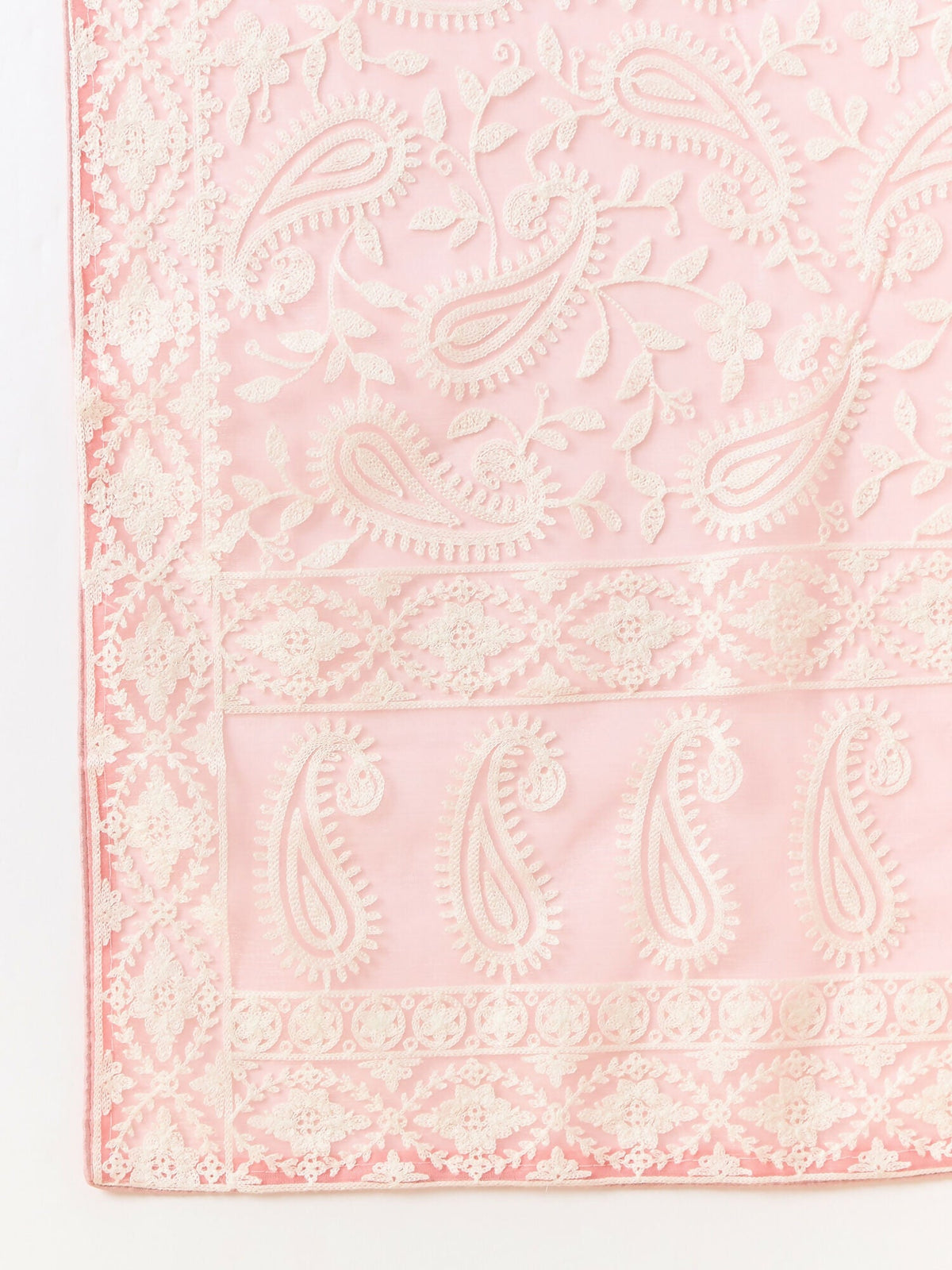Pink Organza Paisely Embroidered Saree with Unstitched Blouse Piece - Roozal | Grocsy