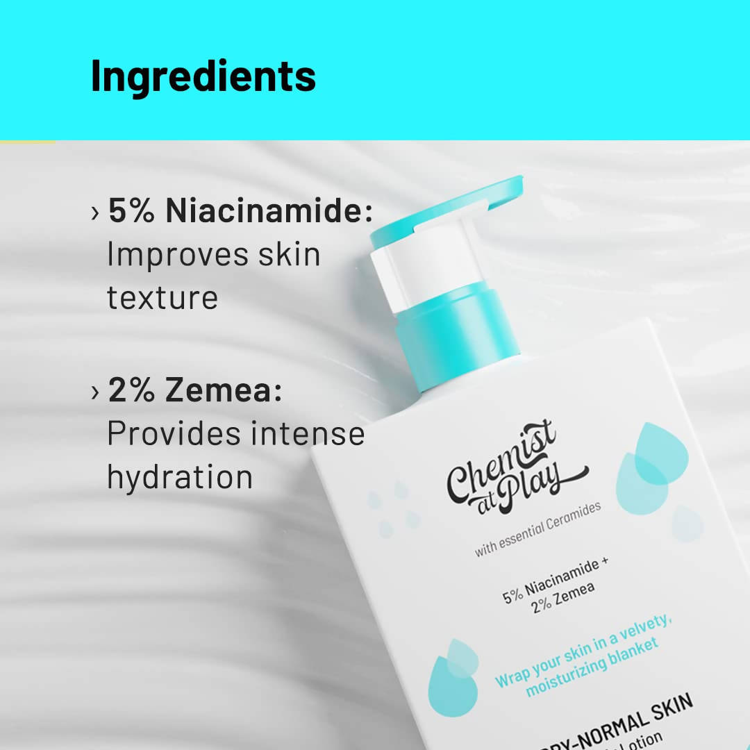 Chemist At Play Dry-Normal Skin Body Lotion with 5% Niacinamide + 2% Zemea For Deep Nourishment, Long Hydration | Grocsy