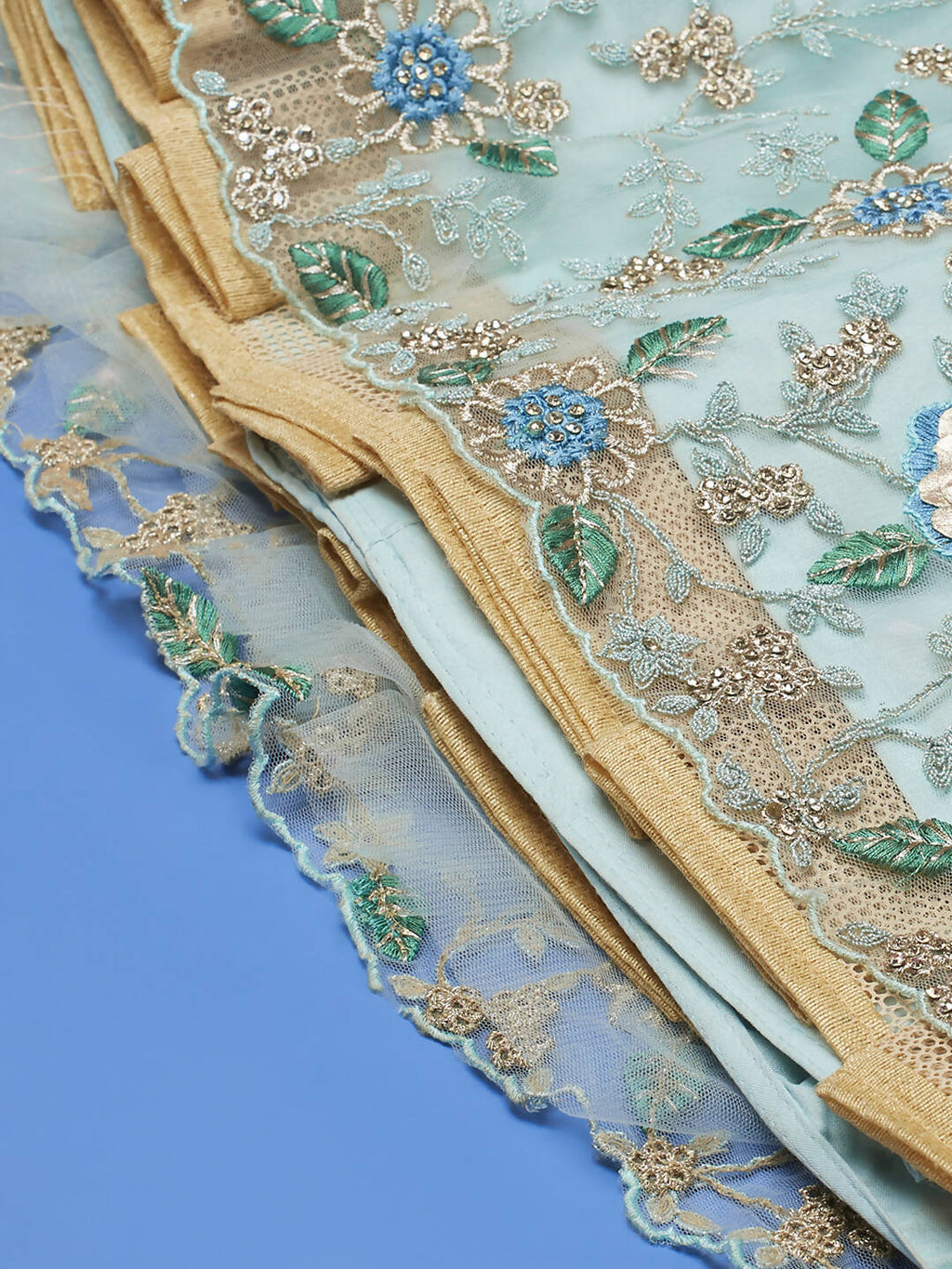 House of Panchhi Turquoise Blue Net Sequinse Work Lehenga & Blouse, Dupatta | Grocsy