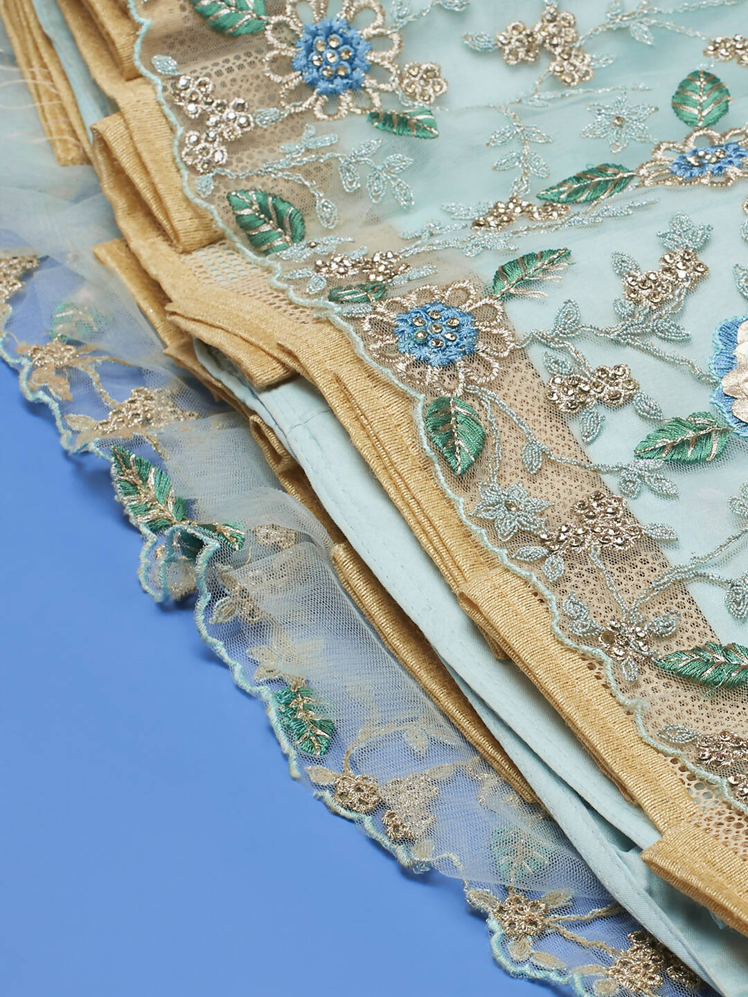 House of Panchhi Turquoise Blue Net Sequinse Work Lehenga & Blouse, Dupatta | Grocsy