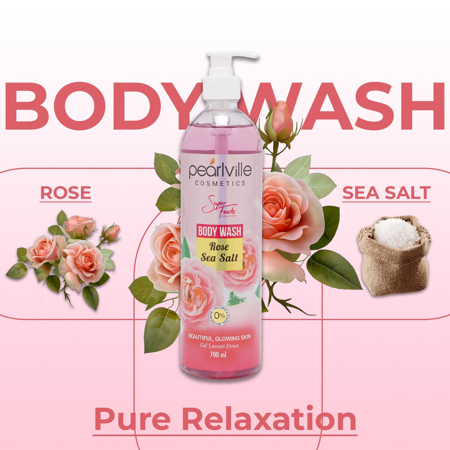 Pearlville Super Foods Collection Rose Sea Salt Body Wash | Grocsy