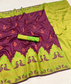 DEIANA'S Beautiful Designer Golden zari Soft Lichi Silk Saree - Wine | Grocsy