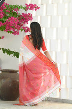 Beatitude White Slub Cotton Floral Jamdani Saree | Grocsy