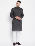 Even Apparels Grey Pure Cotton Men's Kurta With Band Collar | Grocsy