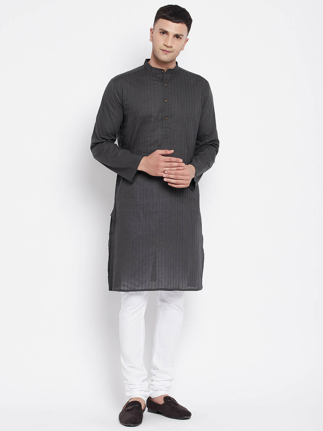 Even Apparels Grey Pure Cotton Men's Kurta With Band Collar | Grocsy