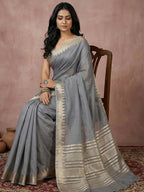Shree Shyam Fashion Gray Cotton Saree | Grocsy