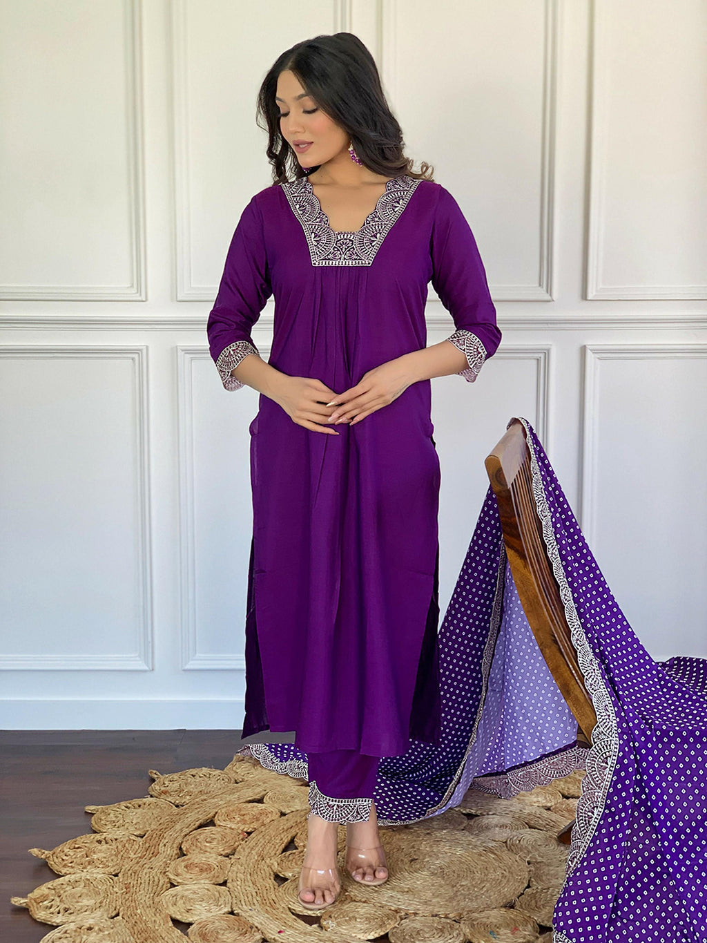 Partywear Designer ViscoseWine Stitched Suit With Dupatta - Tanisha | Grocsy