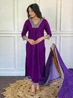 Partywear Designer ViscoseWine Stitched Suit With Dupatta - Tanisha | Grocsy