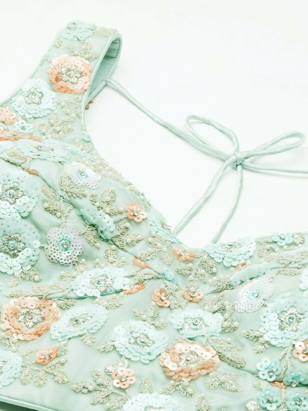 House of Panchhi Sea Green Net Sequins and Zarkan embroidery Lehenga choli & Dupatta | Grocsy