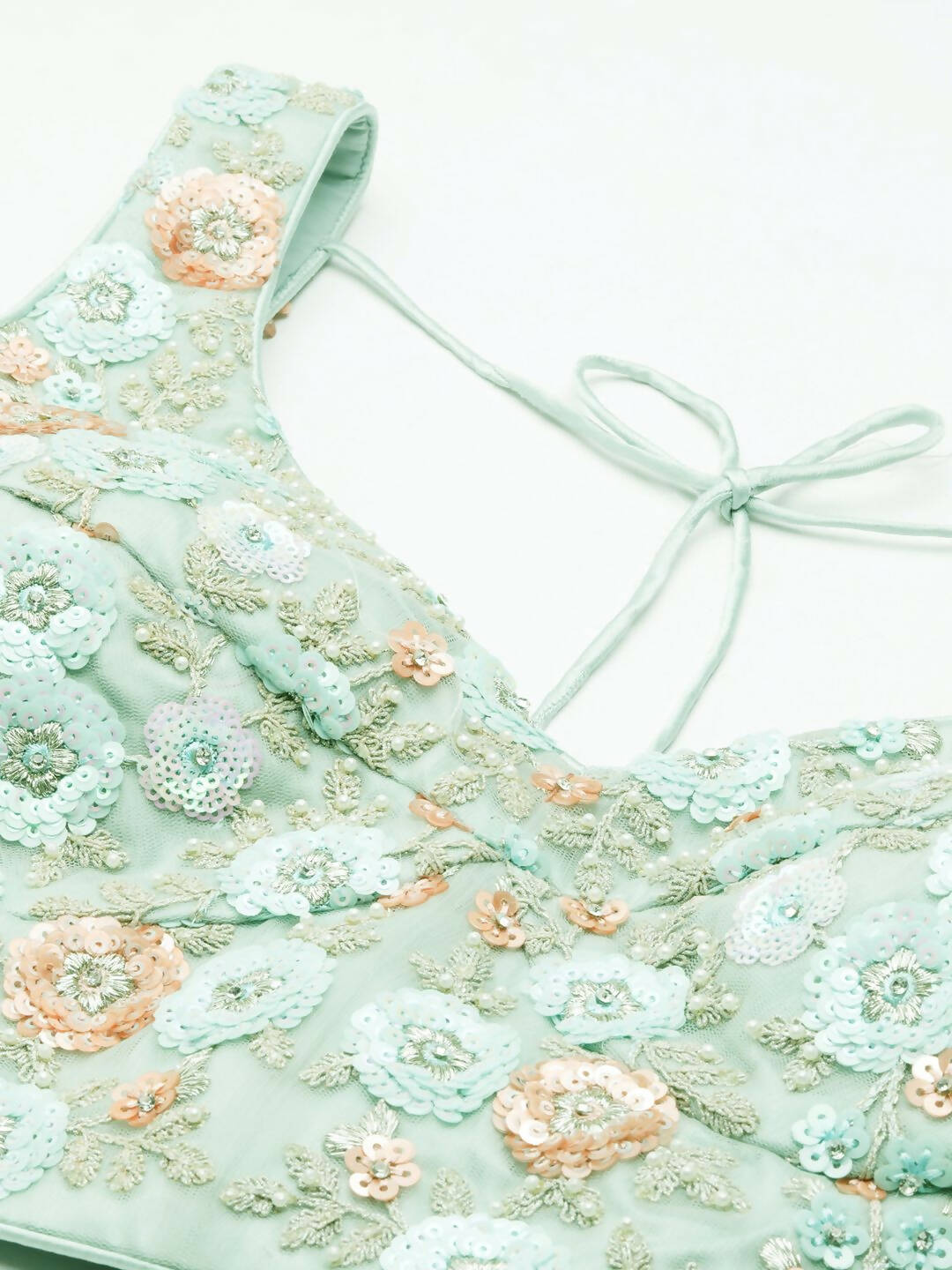 House of Panchhi Sea Green Net Sequins and Zarkan embroidery Lehenga choli & Dupatta | Grocsy
