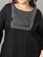 Sztori Plus Size Floral Yoke Design Mirror Work Straight Kurta | Grocsy