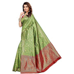 Vamika Banarasi Jaquard Mehandi Green Weaving Saree (BANARASI 08) | Grocsy