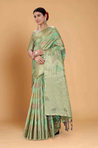 Sea Green Soft Organza Woven Design Saree With Unstitched Blouse Piece - Zaara | Grocsy