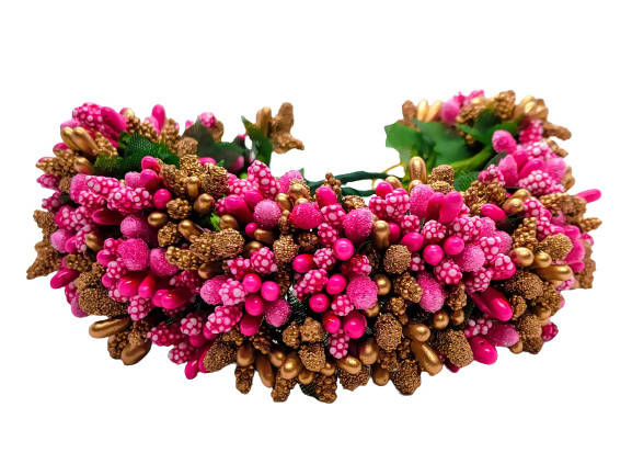 Pink & Gold Pollens Bridal Hair Gajra | Grocsy
