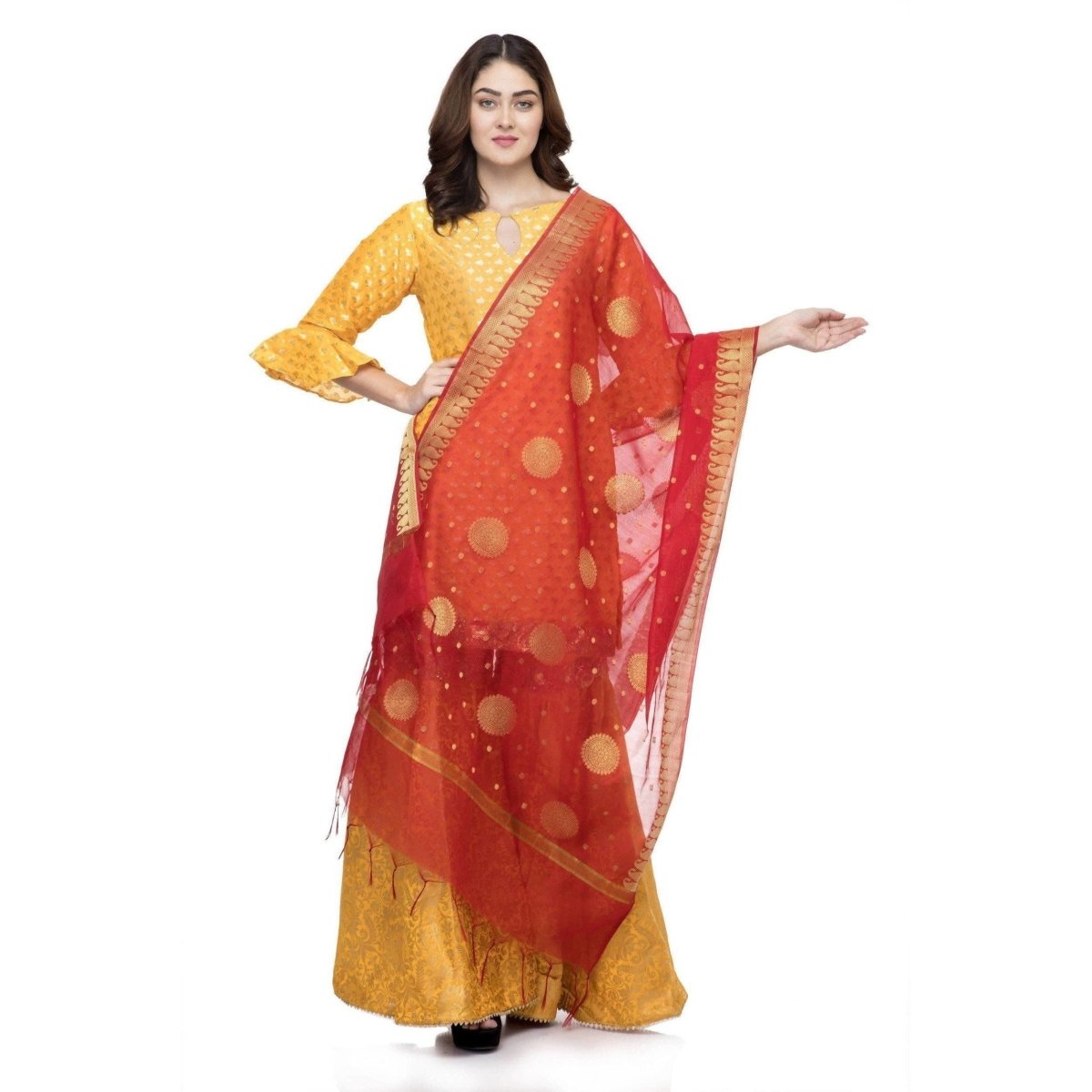 A R Silk Women's Vanarsi Silk Zari Embroidery Red Fancy Dupatta | Grocsy