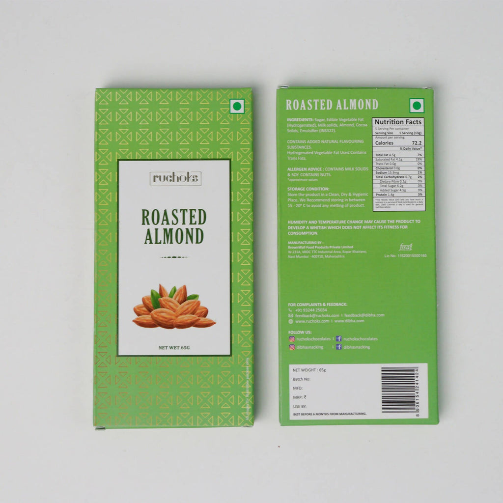 Dibha Ruchoks - Roasted Almond Chocolate Bar | Grocsy