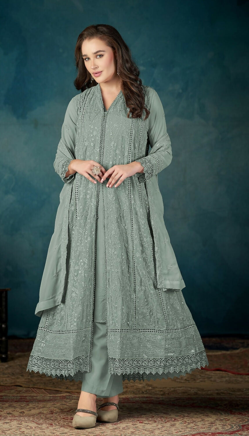 Anaita Sea Green Heavy Faux Georgette Stitched Suit with Embroidered Sequence Work | Grocsy