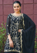Joban Fashion Black Georgette Embroidered Sharara Set | Grocsy