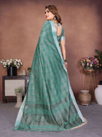 Aastha Fashion Sea Green Linen Weaving Saree | Grocsy