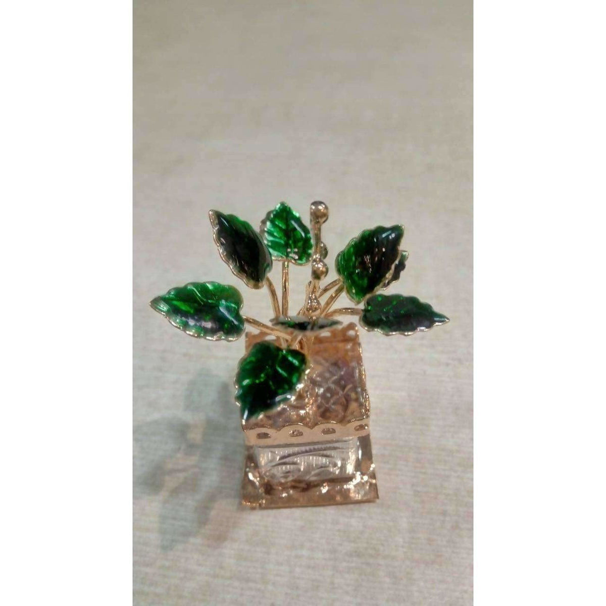 Silver and Gold Coated Decorative Tulsi Item with Green Leaf -Small Size / Tulsi Kota - Small Size | Grocsy
