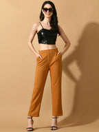 Myshka Women's Mustard Straight Fit Party Trouser | Grocsy