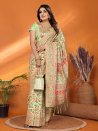 Joban Fashion Pastel Green Meena Weaves Pashmina Sarees | Grocsy