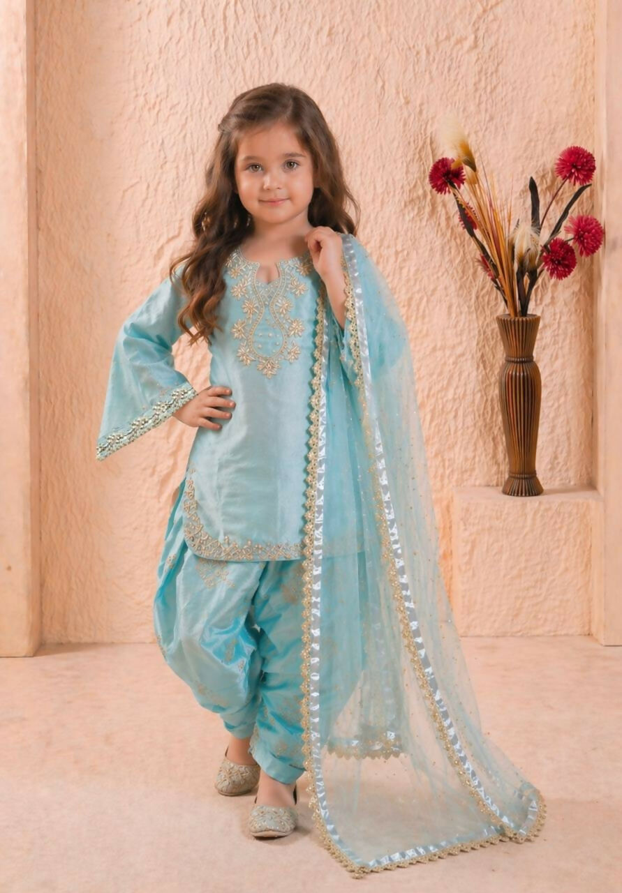 Teeya Creation New Kids Latest Trendy Kurta Palazzo Set-Blue | Grocsy