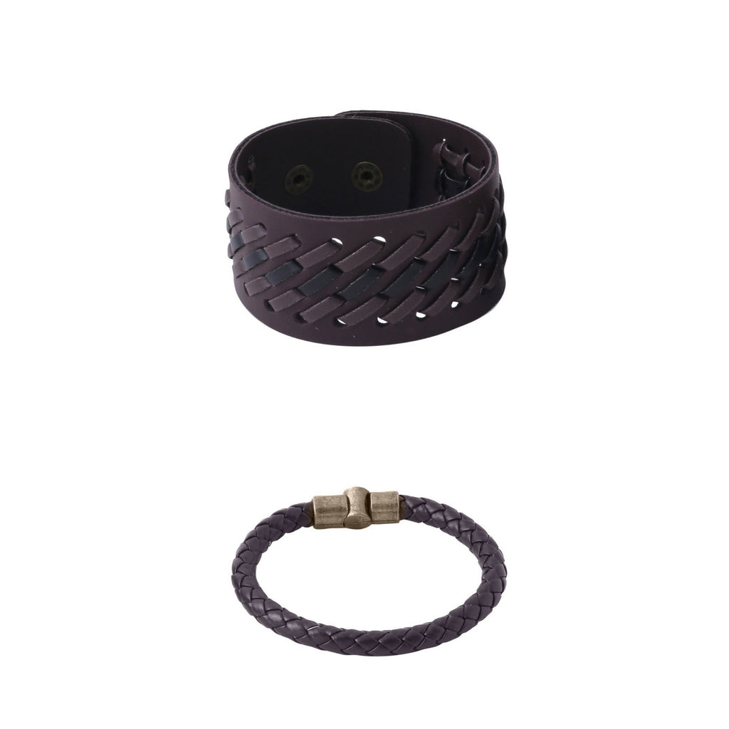 NVR Men's Set of 2 Brown Leather Bracelet | Grocsy