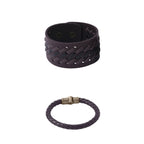 NVR Men's Set of 2 Brown Leather Bracelet | Grocsy