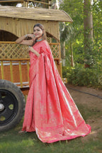 Partywear Designer Peach Banarasi Silk Fancy Saree - Starwalk | Grocsy