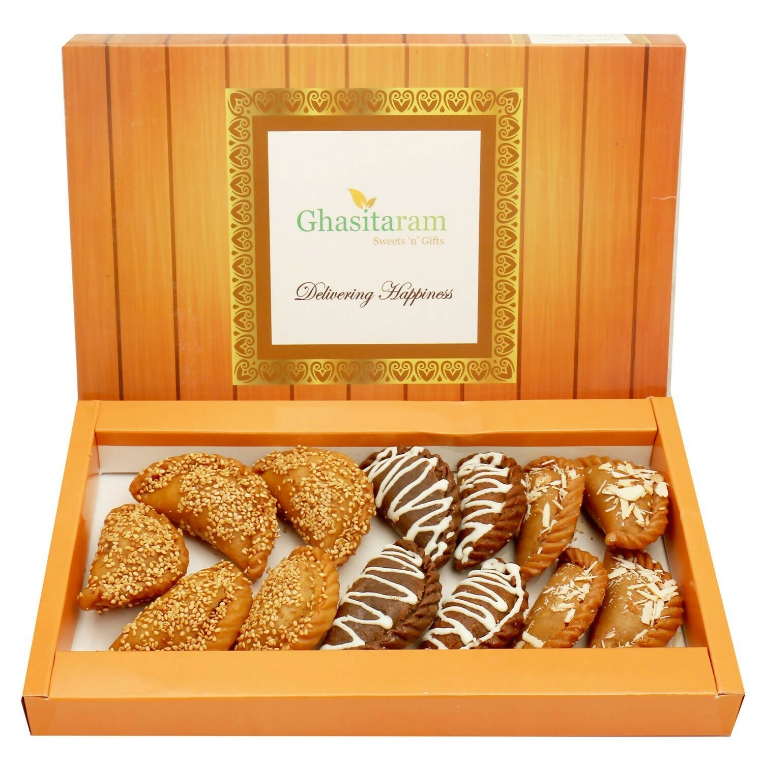 Ghasitaram Holi Sweets - Roasted Til/ Sesame, Traditional Gujiyas Box and Chocolate Gujiyas Box | Grocsy