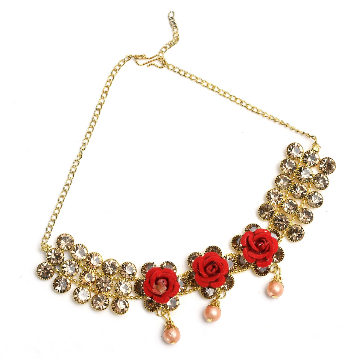 Mominos Fashion Johar Kamal Gold-Polished Brass Finish Stone/Pearls Choker For Women (Golden) | Grocsy