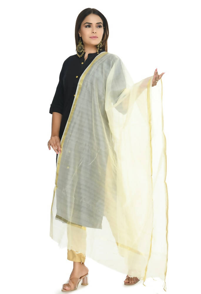 Mominos Fashion Off White Banarsi Piping Dupatta | Grocsy