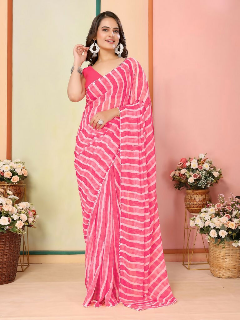 Pink Georgette Designer Printed Ready To Wear Saree - Elite | Grocsy