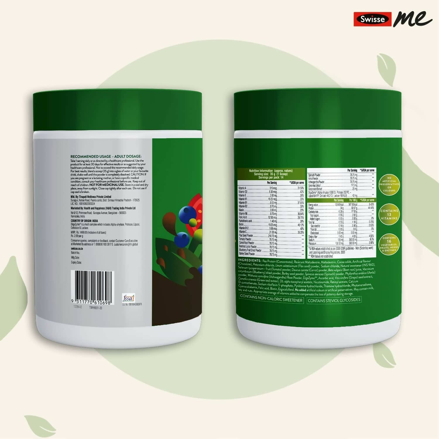 Swisseme Plant Protein Powder - Daily Nutrition For Men & Women | Grocsy
